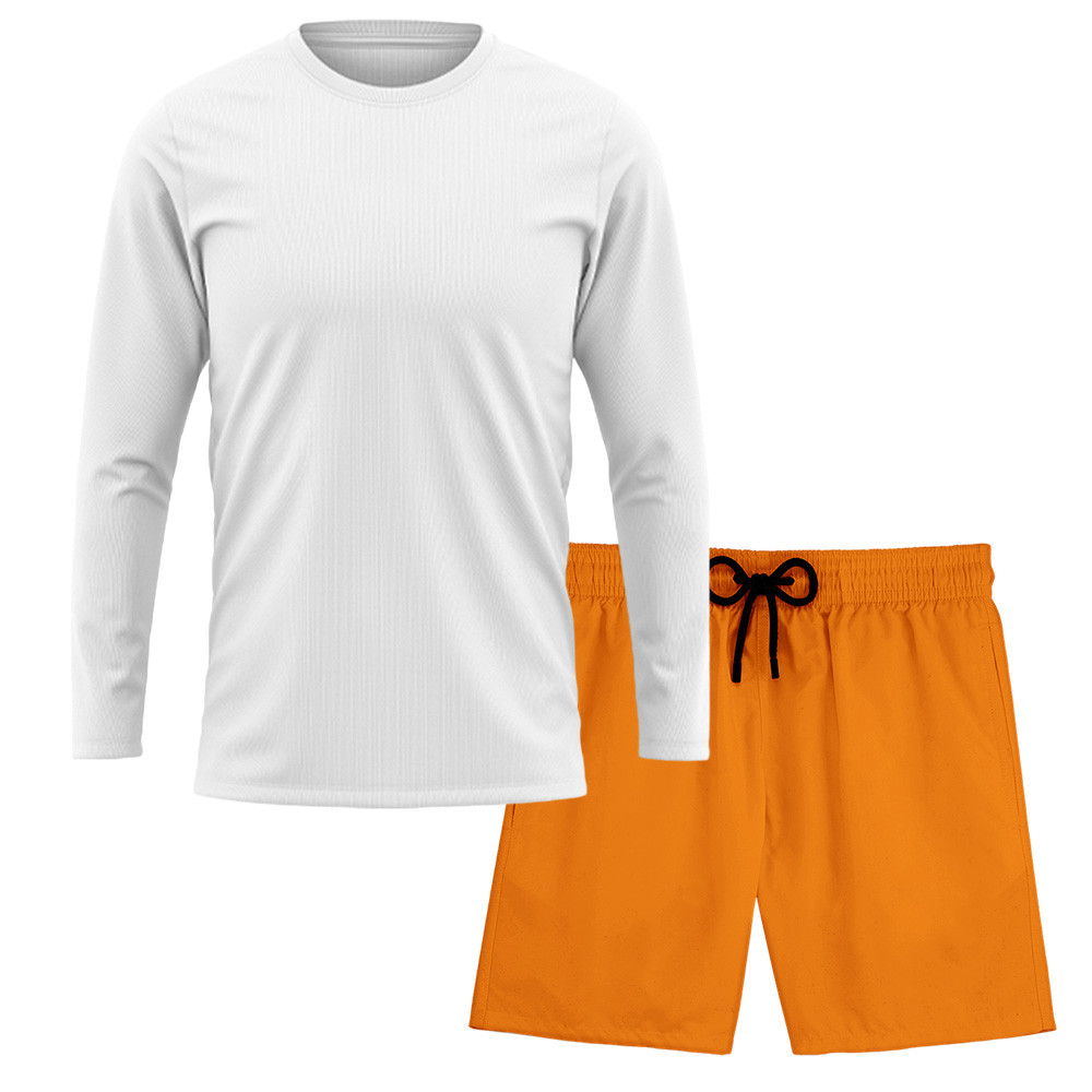 Kit Short Praia Academia Passeio Treino Laranja + Manga Longa Masculina Segunda Pele Dry
