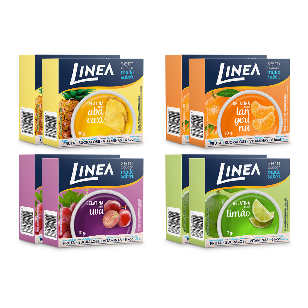 Kit 8 Gelatinas Linea Sabores Abacaxi, Tangerina, Limão e Uva 10g em Oferta na Shopee