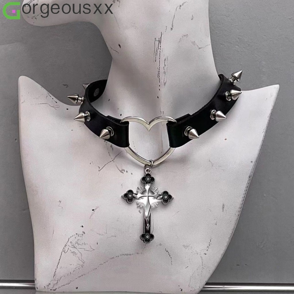 Y2K Punk Rebite Gargantilha De Couro PU Para Mulheres Gótico Cruz Pingente Colares Acessórios De Joias De Festa em Oferta na Shopee