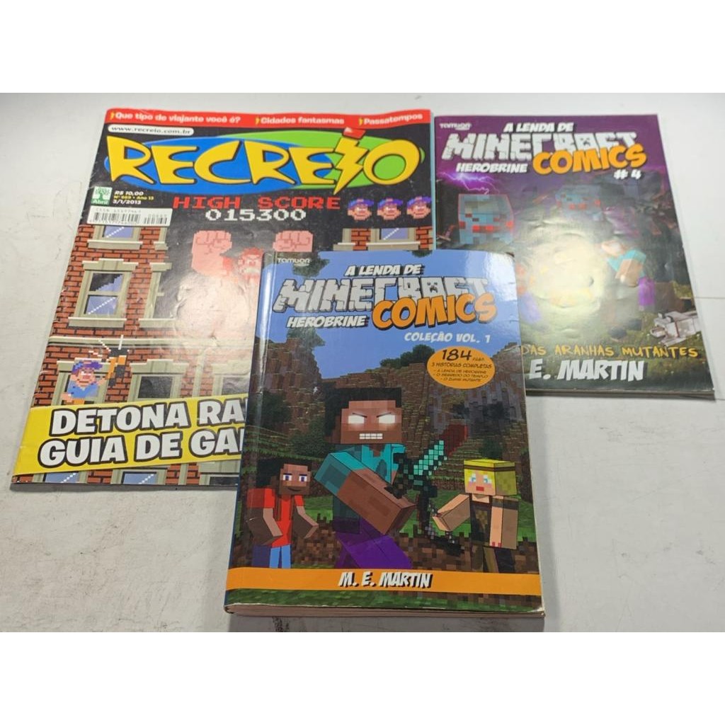 Kit 3 Livros A Lenda de Minecraft Herobrine Comics #4 e Coleção Vol. 1 Recreio Detona Ralph e um guia de games 2013