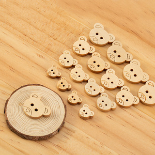100 Pçs 13cm Cor Natural Urso Cabeça Forma Botões De Madeira 2 Buracos Crianças Camisola Costura Scrapbooking DIY Acessó