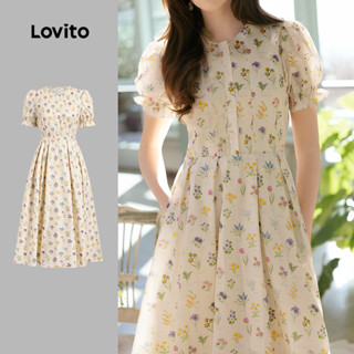 Lovito Vestido Casual com Botões Boa Textura Primavera/verão para Mulheres LBL26039 em Oferta na Shopee
