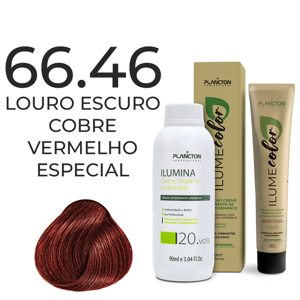 KIT ILUME COLOR PLANCTON - 66.64 LOURO ESCURO COBRE VERMELHO ESPECIAL + OX ILUMINA 20V