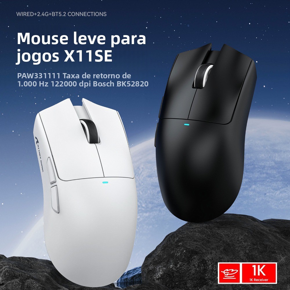ATTACK SHARK x11SE 2.4G Sem Fio 6 Em 1 mouse Simétrico Leve Com sensor PAW3311 , Conexão De Três Modos De 22.000 DPI , m
