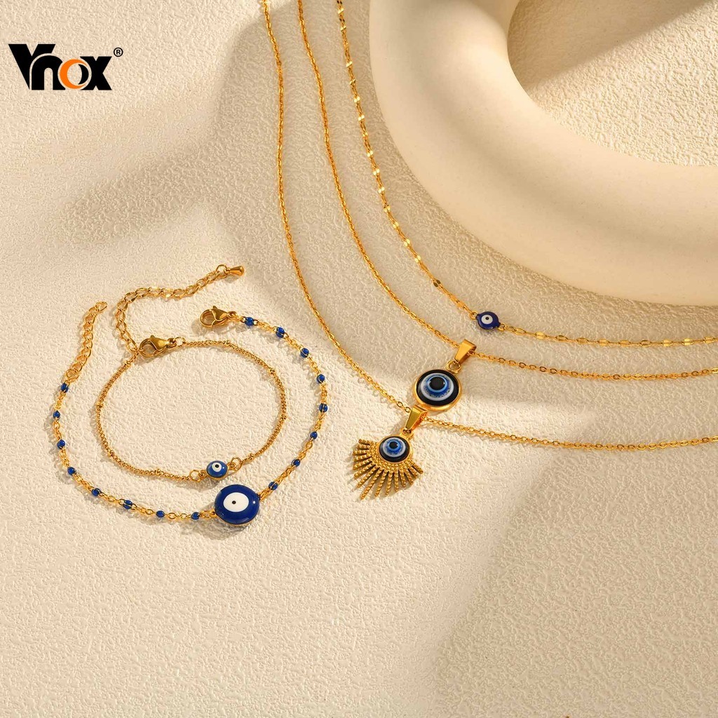 Pulseira De Colar De Olho De Diabo Com Contas Vnox Para Mulheres , Presente De Joia De Moda Dourada Sem Manchas