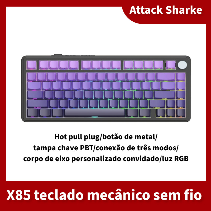 Teclado Mecânico Attack Shark X85 Tri-mode Gasket 75 % Com Botão CNC , Acolchoamento De 5 Camadas , Troca A Quente , Luz