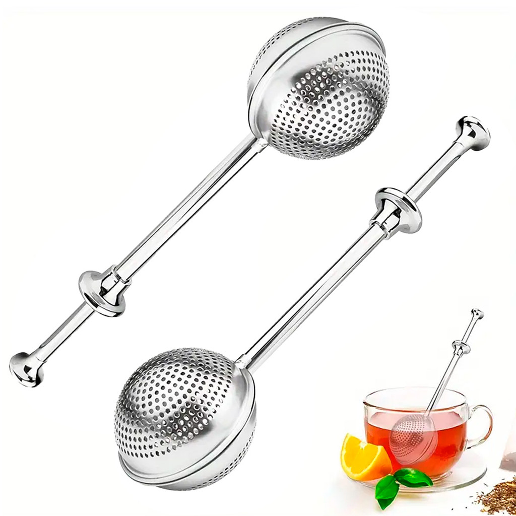 Kit 2 Infusores de Chá com Cabo Longo em Aço Inox Peneira Coador Manuseio Prático e Seguro