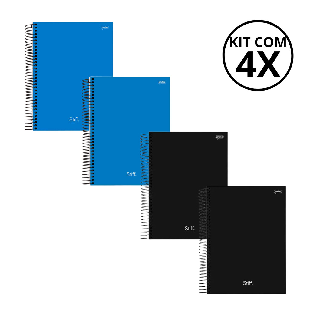 Kit Com 04 Cadernos 10 Matérias Unissex Stiff - JANDAIA COR:AZUL,AZUL,PRETO,PRETO em Oferta na Shopee