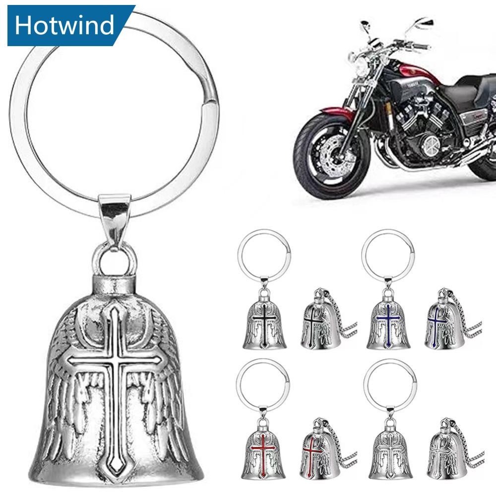 HW Moda Cruz Guardião Asas De Anjo Sino Da Motocicleta Chaveiro Motociclista Cavaleiro Sorte Jóias Acessório Presente E4