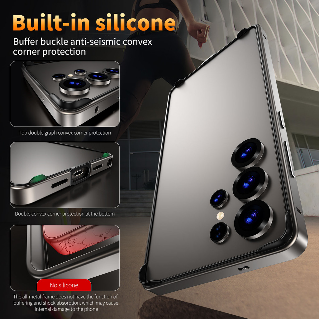 Detalhes do Quadro De Metal De Alumínio Leve De Luxo Para Samsung Galaxy S26 S25 Ultra S24 Plus Híbrido Silicone Pára-Choques Caso L