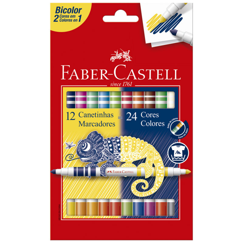 Caneta hidrográfica Bicolor 2 em 1 24 cores 150612N Faber-Castell em Oferta na Shopee