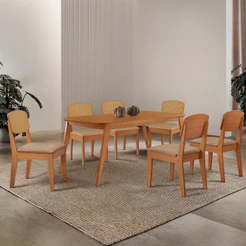Mesa de Jantar Copper 180cm Tampo Canto Copo MDF Laminado com 6 Cadeiras Copper Premium Moderna Mobília