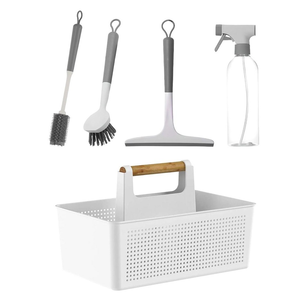 Kit Multiuso 2 Escovas de Limpeza + Rodo + Borrifador + Organizador Flow - Ou