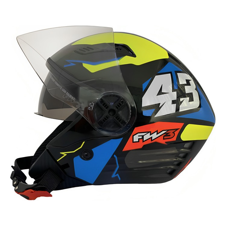 Capacete Moto Aberto Fw3 X Open Up 43 Tam 58 Viseira Cristal Óculos Interno Fumê ABS Amarelo e Azul
