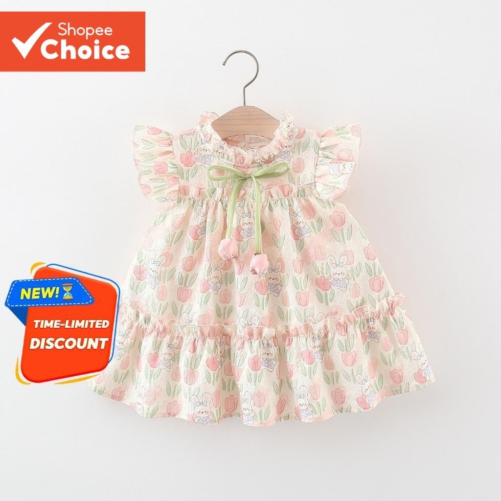 Vestido De Princesa Tulip Bunny – Roupa De Bebê Com Manga Esvoaçante E Laço No Peito , Linda Infantil De 0 A 4 Anos