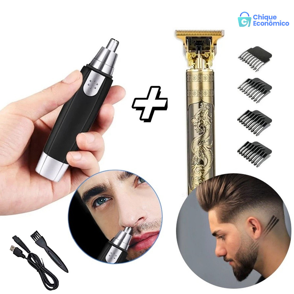 Kit cuidados masculinos - Barbeador e aparador de pelos Maquina cortar cabelo dragão
