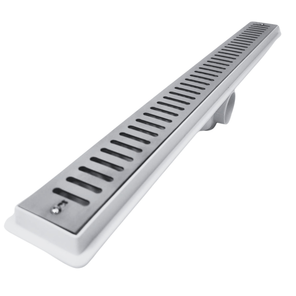 Ralo Linear Luxo Inox 304 Abre Fecha 5x80 Seca Box Banheiro com Tela Cocho Branco