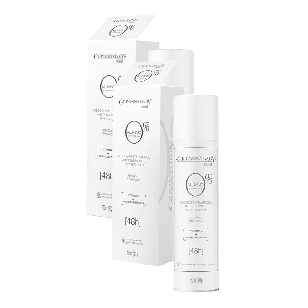 Kit 2 Desodorante Giovanna Baby Neutral Aerossol 0% Alumínio Antiperspirante 48h 150ml - Beauty