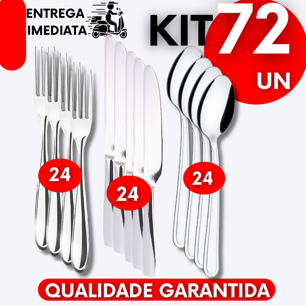 Talheres Garfo Faca Colher  72 54 36 18 Unidades Aço Inox Kits Restaurantes Buffet e Cozinha Comum
