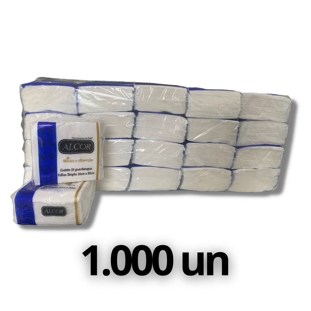 1000 unid. Guardanapo de mesa 20x20 (20/10 pacotes c/50 unid) Alcor