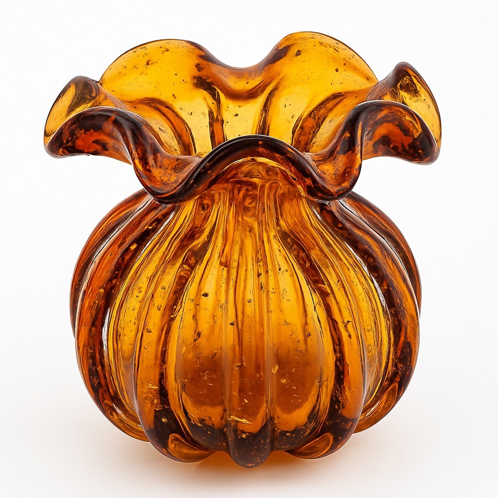 Vaso de Vidro Murano Flor Plantas Arranjos Âmbar Trouxinha 10x11cm Lemis