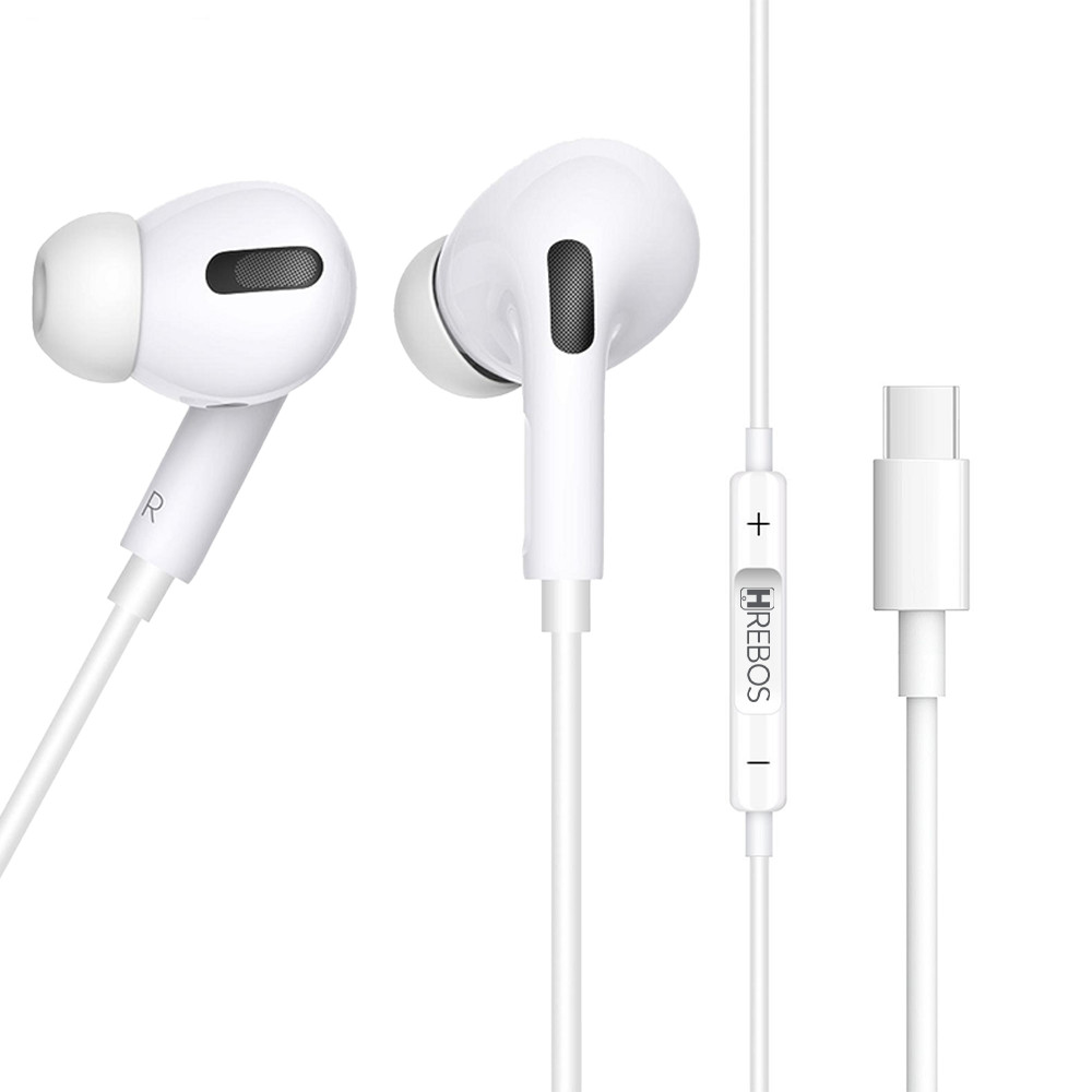 Fone de Ouvido Hrebos HS-358 Tipo-C com Microfone e Controle de Volume Fone com Fio USB-C para Celular Android