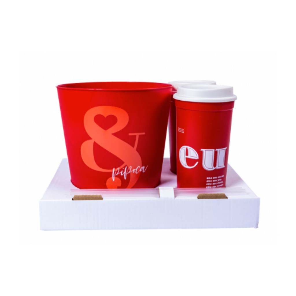 Kit Copos E Balde De Pipoca Eu E Voce Vermelho UATT