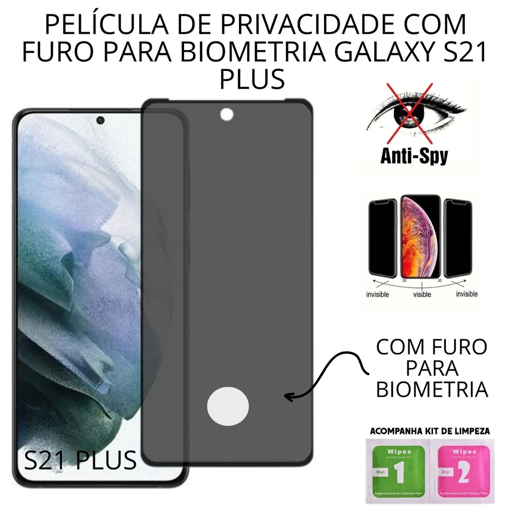 Película de Vidro 3D Privacidade Samsung Galaxy S21 PLUS Com Furo Para Biometria em Oferta na Shopee
