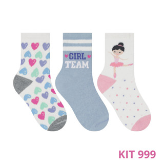 Kit 3 Meias Pares Infantis Derby Selene Estampada Menina Nº 25 ao 34 em Oferta na Shopee
