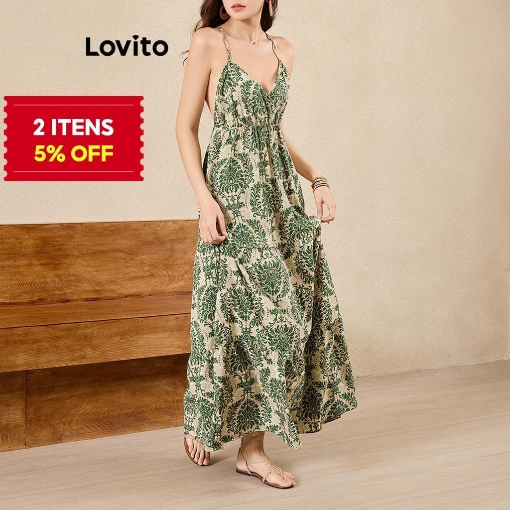 (Trendy) Lovito Vestido Boho Com Estampa Tribal E Costas Nuas, Vestido Cruzado Para Mulheres L109MD535 - Women Clothes
