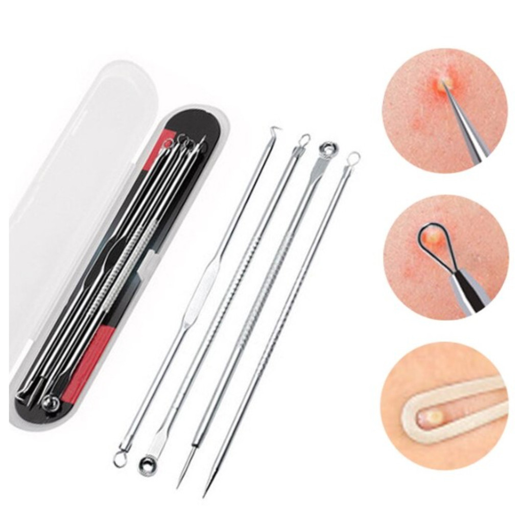 Kit 4 de Ferramentas de Beleza Extrator De Acne Removedor De Cravo Espinha Aço Inoxidável-GUI ANA