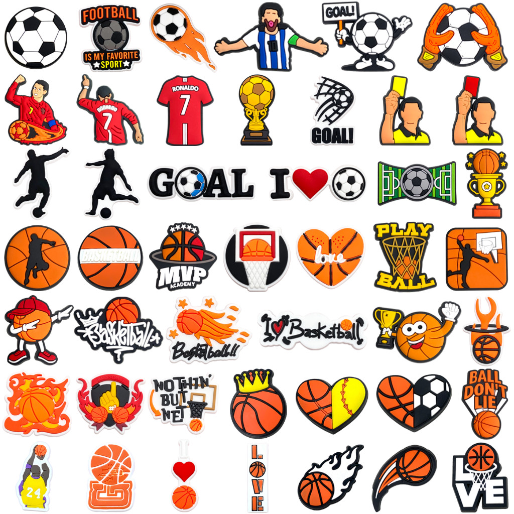 MEIDJ Encantos De Sapato Tema De Futebol E Basquete 46 Estilo De Decorações Acessórios De PVC Com Botão