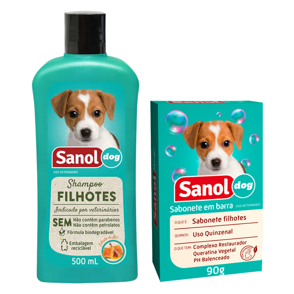 Kit Shampoo Filhote + Sabonete em Barra Filhote - Sanol Dog em Oferta na Shopee