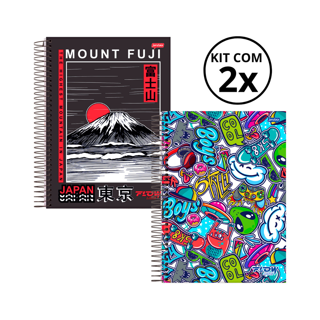 Kit 02 Cadernos Universitário 1 Matéria 80 Folhas Flow - Jandaia CAPA:Japão/Boys em Oferta na Shopee