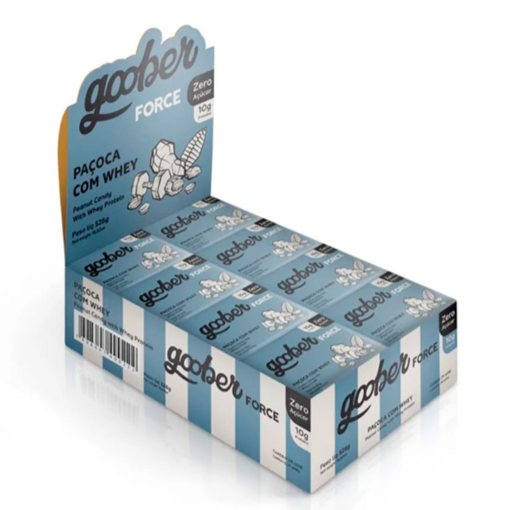 Paçoca Zero Açúcar Com Whey Caixa Com 24 Unidades 528g Goober em Oferta na Shopee