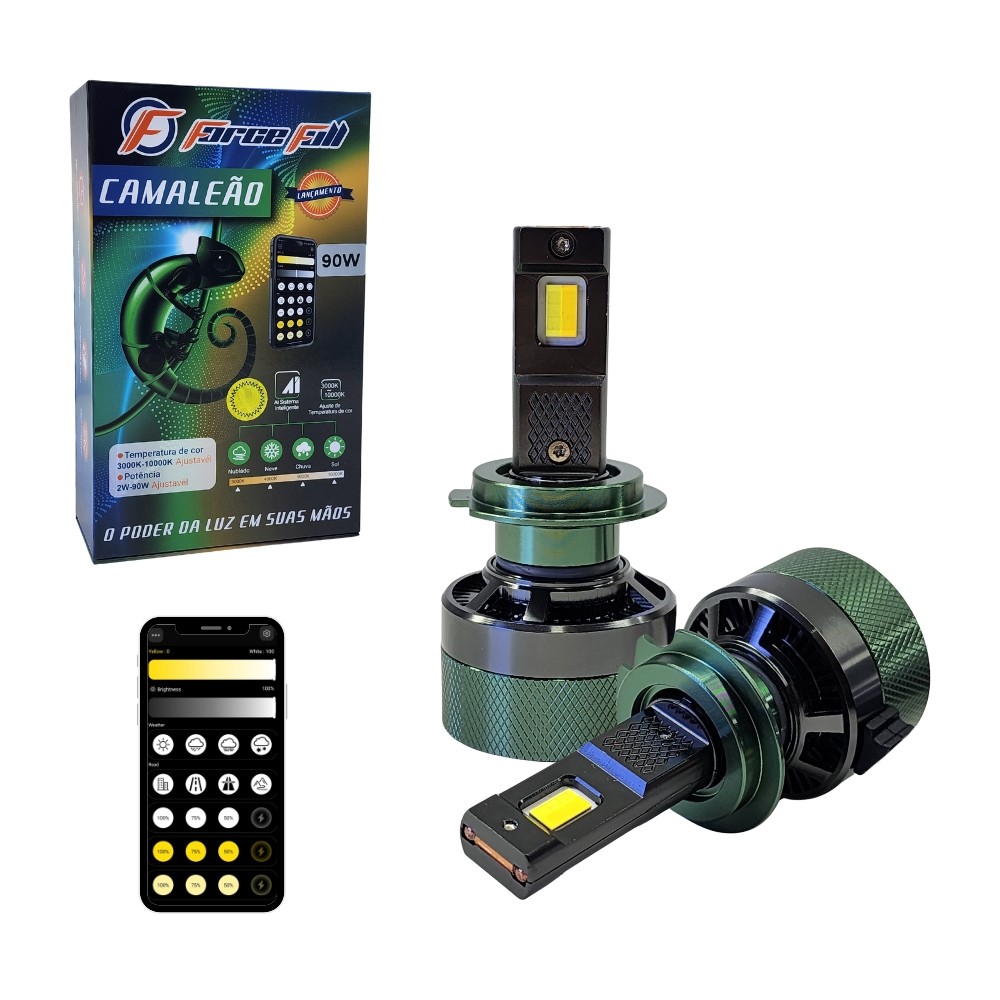 LAMPADA LED CAMALEAO COM FUNÇÃO ESTROBO 3000 - 10000K H7 VIA APLICATIVO