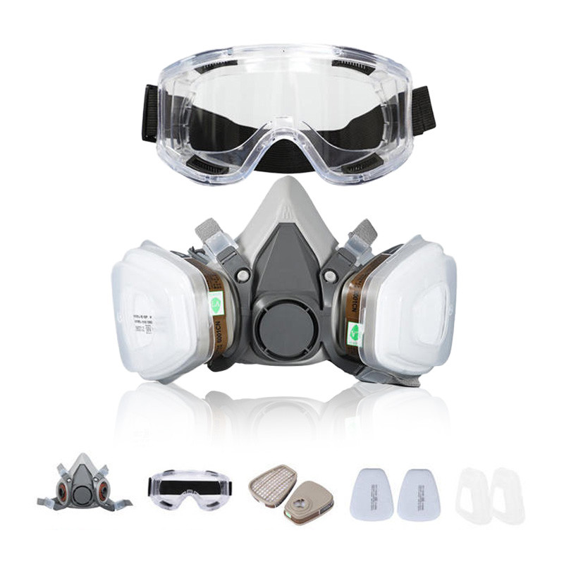 A combinação ideal para proteção química: respirador profissional de meia máscara, óculos de segurança e filtros. em Oferta na Shopee