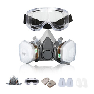 A combinação ideal para proteção química: respirador profissional de meia máscara, óculos de segurança e filtros. em Oferta na Shopee