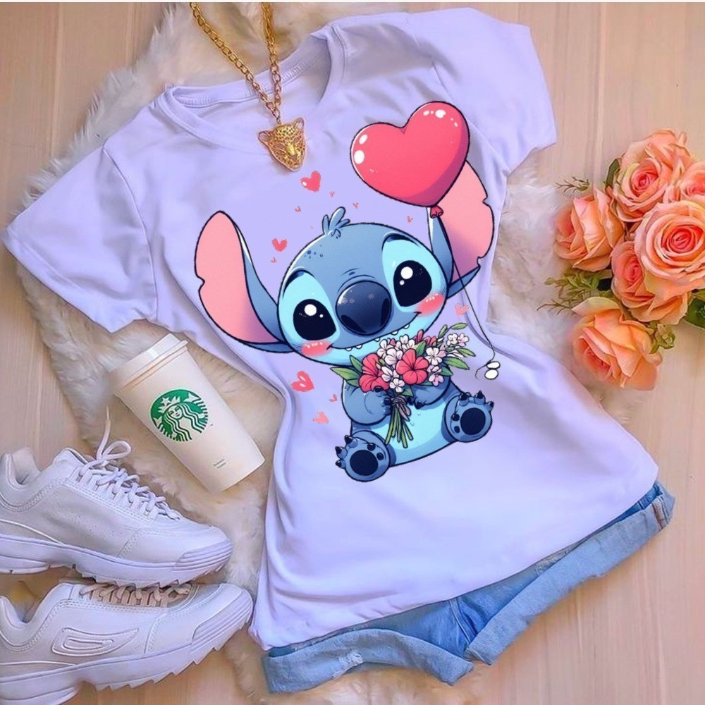 Camisa personalizada do Stitch camiseta blusa desenho babylook stich em Oferta na Shopee
