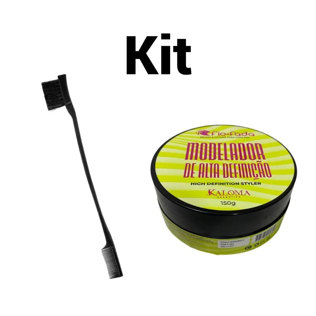 Pomada Modeladora Fio Fada 150g + Escovinha/ Pente Baby Hair Preta