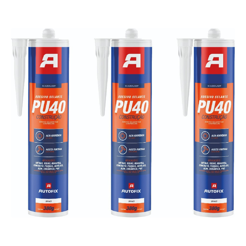 Kit 3 Silicones Selante Cola Pu 40 Flex Branco 380g Autofix ok