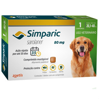 SIMPARIC 80 MG CAES DE 20,1 A 40 KG ANTIPULGAS 1 COMPRIMIDO em Oferta na Shopee