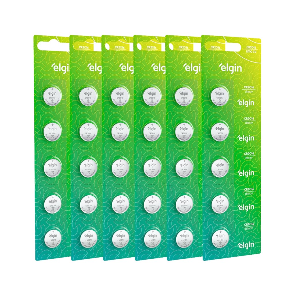 Kit 30 Bateria Pilha Moeda Cr2016 3V 6 Cartela Relógio Elgin