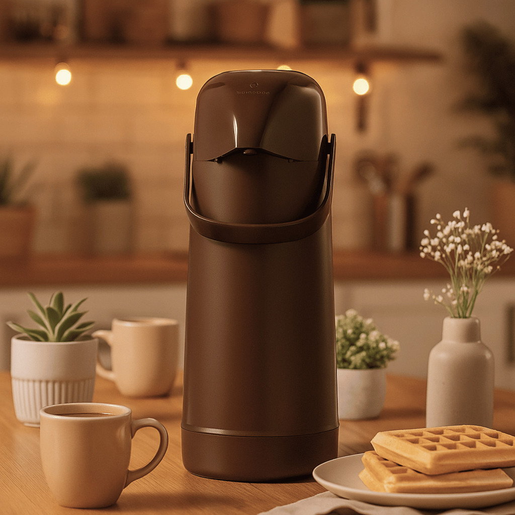 Garrafa Térmica Magic Pump Marrom 1L - Termolar / Cozinha / Tampa Hermética / Café e Chimarrão