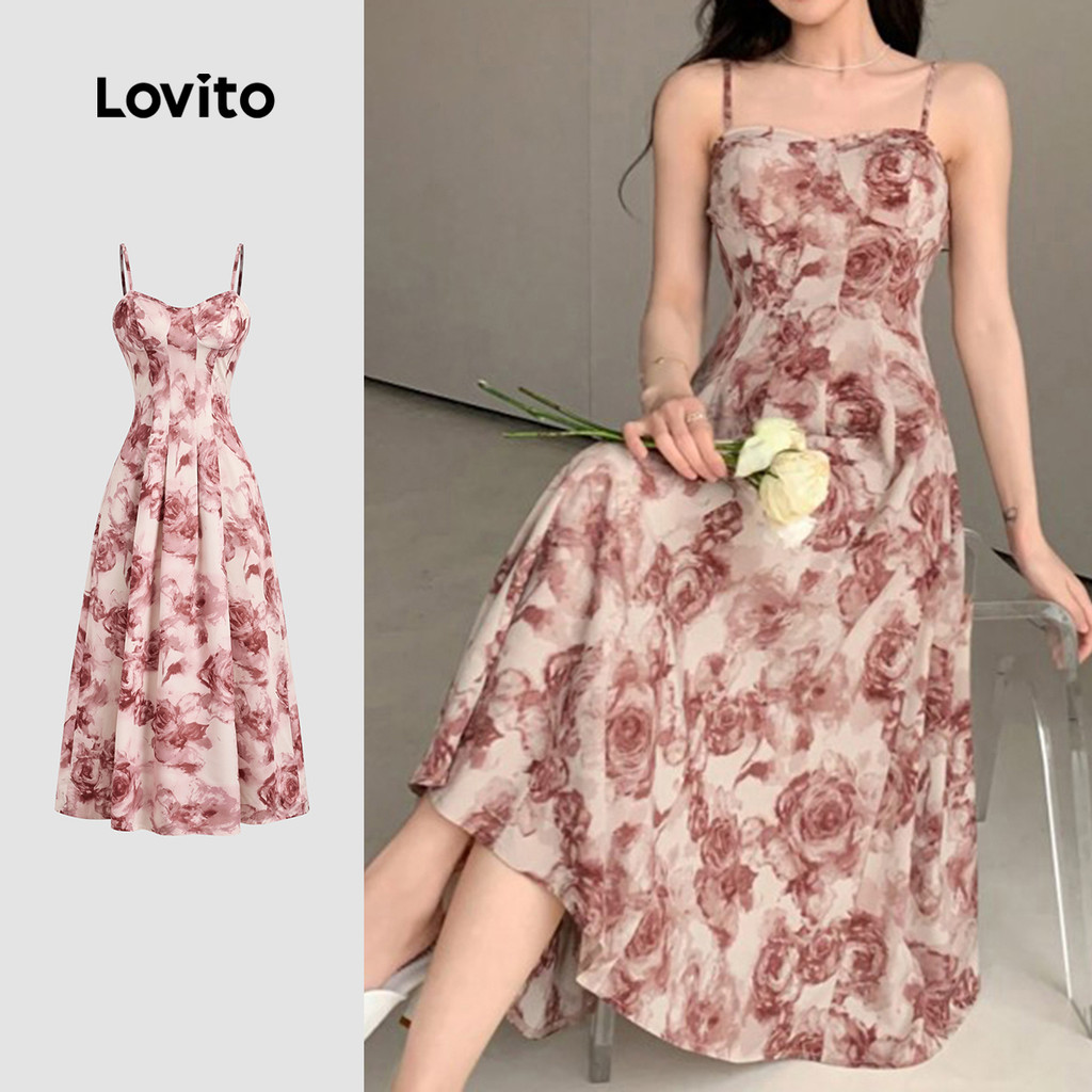 (New) Lovito Vestido de Primavera/verão para Mulher com Alças Ajustáveis e Estrutura de Roupa casual L142ED398 em Oferta na Shopee
