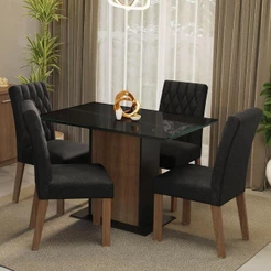 Conjunto Sala De Jantar Mesa Tampo De Vidro 4 Cadeiras Rustic/preto/oxford Reale Madesa Rustic/preto/oxford