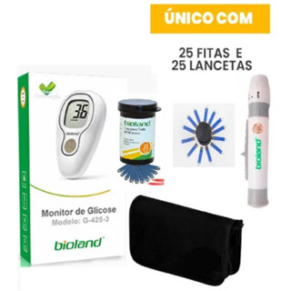 Monitor Glicose 25 Tiras + 25 Lancetas + Lancetador Bioland Medir Glicemia em Oferta na Shopee