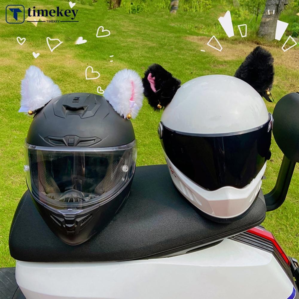 TIMEKEY 2 Pçs De Pelúcia Capacete Da Motocicleta Orelhas De Gato Decoração Adesivos Motocross Rosto Cheio Fora Estrada R