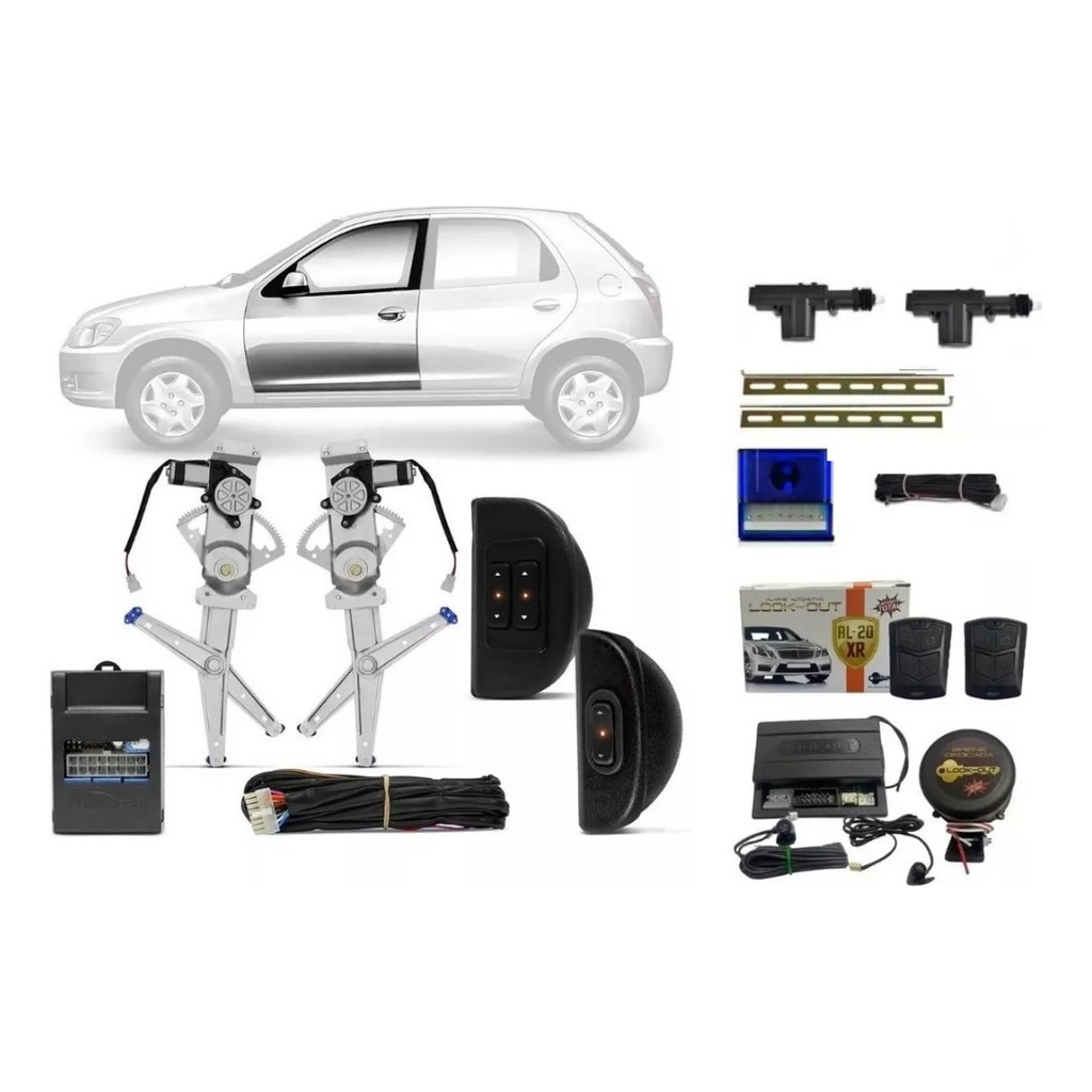 Kit Vidro Elétrico Celta Prisma 2 Pts + Trava E Alarme