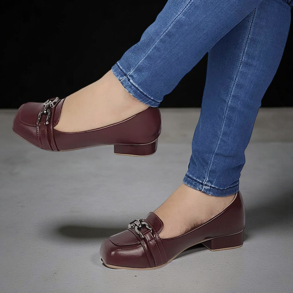 Mocassim de Salto Vinho Marsala Bordo Vermelho Napa Couro Fake Sapatilha Enfeite ABS 2,5cm Confort em Oferta na Shopee